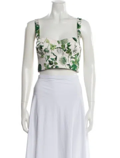 Pre-owned Cara Cara Floral Print Square Neckline Crop Top In White