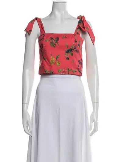 Pre-owned Cara Cara Floral Print Square Neckline Crop Top In White