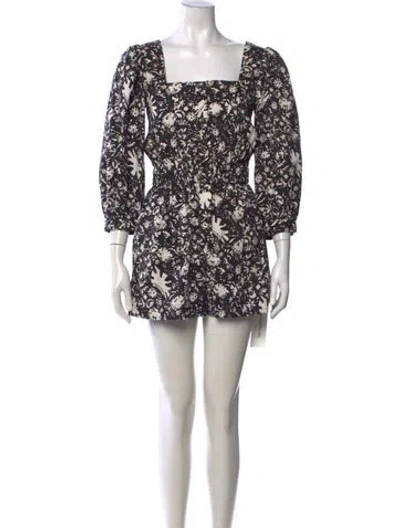 Pre-owned Cara Cara Floral Print Square Neckline Jumpsuit In Black
