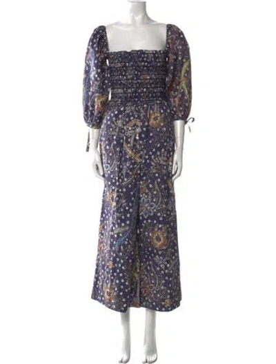 Pre-owned Cara Cara Floral Print Square Neckline Jumpsuit In Blue