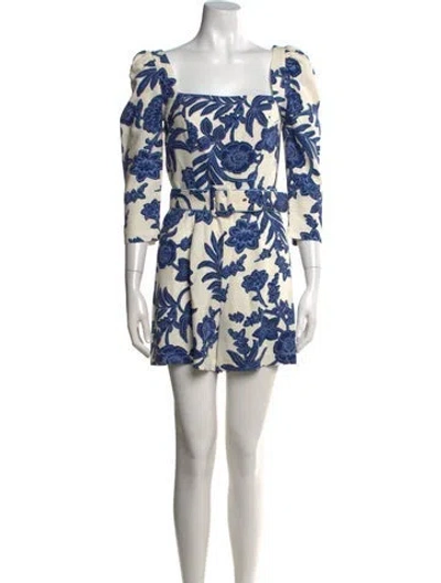 Pre-owned Cara Cara Floral Print Square Neckline Jumpsuit In Blue