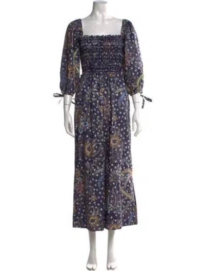 Pre-owned Cara Cara Floral Print Square Neckline Jumpsuit In Blue