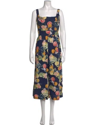 Pre-owned Cara Cara Floral Print Square Neckline Jumpsuit In Blue/orange