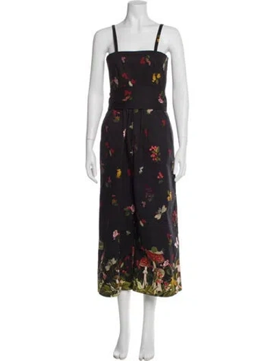 Pre-owned Cara Cara Floral Print Square Neckline Jumpsuit In Gray