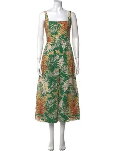 Pre-owned Cara Cara Floral Print Square Neckline Jumpsuit In Green