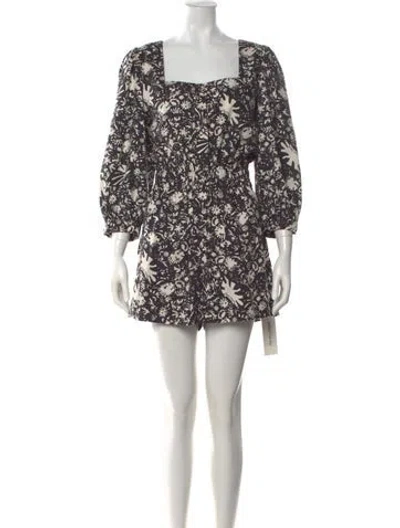 Pre-owned Cara Cara Floral Print Square Neckline Romper In Black