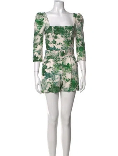 Pre-owned Cara Cara Floral Print Square Neckline Romper In Green