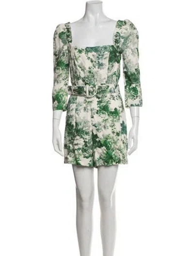 Pre-owned Cara Cara Floral Print Square Neckline Romper In Green