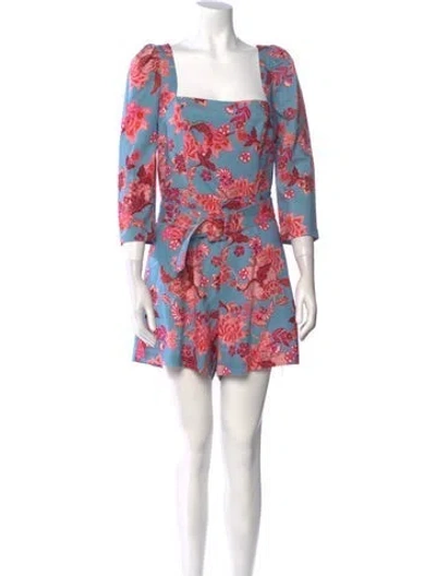 Pre-owned Cara Cara Floral Print Square Neckline Romper In Multi