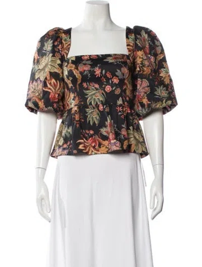 Pre-owned Cara Cara Floral Print Square Neckline Top In Multi