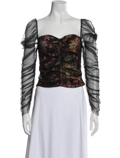 Pre-owned Cara Cara Floral Print Square Neckline Top In Multi