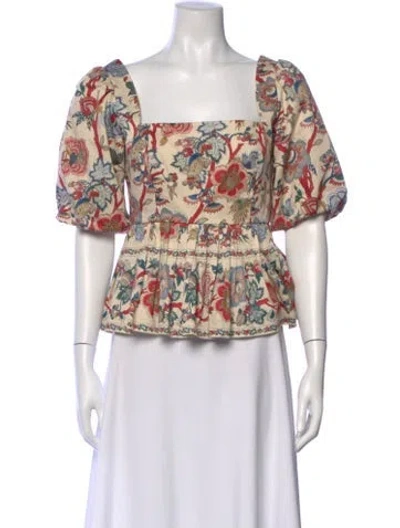 Pre-owned Cara Cara Floral Print Square Neckline Top In Neutral
