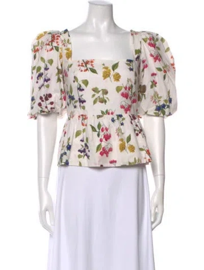 Pre-owned Cara Cara Floral Print Square Neckline Top In Neutral