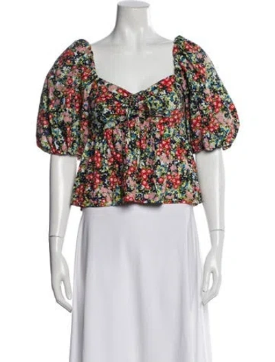 Pre-owned Cara Cara Floral Print Square Neckline Top In Red