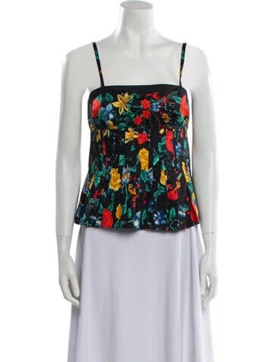 Pre-owned Cara Cara Floral Print Square Neckline Top W/ Tags In Blue
