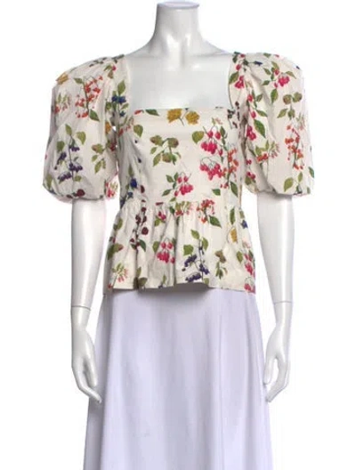 Pre-owned Cara Cara Floral Print Square Neckline Top In White