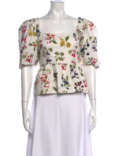 Pre-owned Cara Cara Floral Print Square Neckline Top In White