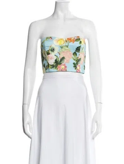 Pre-owned Cara Cara Floral Print Strapless Crop Top W/ Tags In White