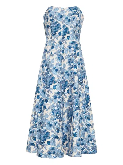Cara Cara Floral-print Strapless Day Dress In Blue