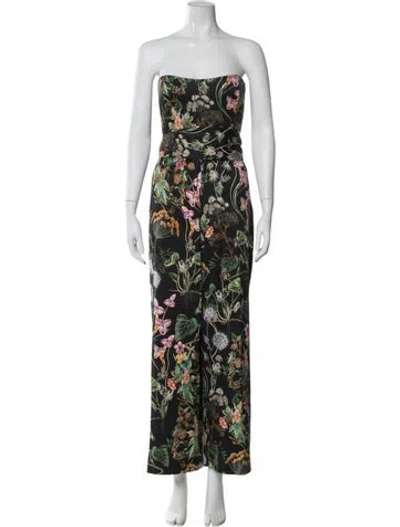Pre-owned Cara Cara Floral Print Strapless Jumpsuit In Black
