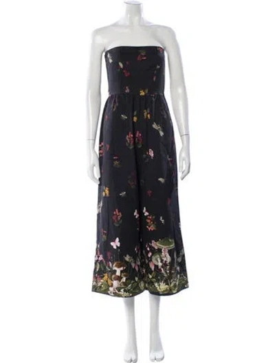 Pre-owned Cara Cara Floral Print Strapless Jumpsuit In Blue