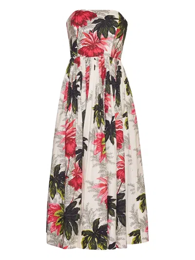 Cara Cara Floral-print Strapless Midi Day Dress In Neutral