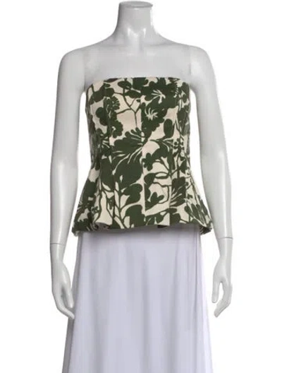 Pre-owned Cara Cara Floral Print Strapless Top In Green