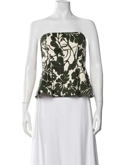 Pre-owned Cara Cara Floral Print Strapless Top In White