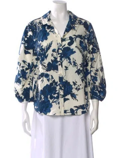 Pre-owned Cara Cara Floral Print Three-quarter Sleeve Blouse In Blue