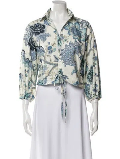 Pre-owned Cara Cara Floral Print Three-quarter Sleeve Blouse In Blue