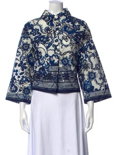 Pre-owned Cara Cara Floral Print Three-quarter Sleeve Blouse In Blue
