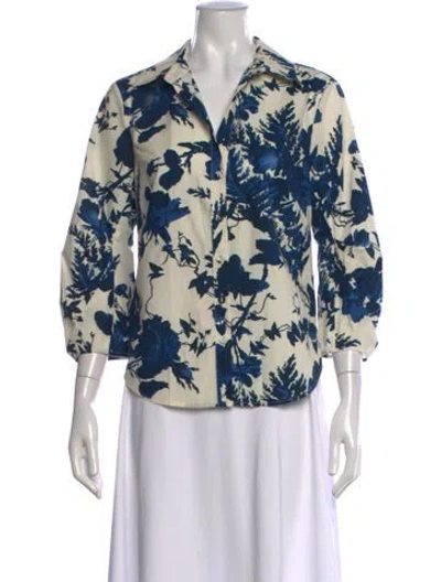 Pre-owned Cara Cara Floral Print Three-quarter Sleeve Blouse In Blue