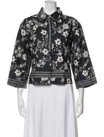 Pre-owned Cara Cara Floral Print Three-quarter Sleeve Blouse In White