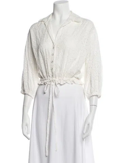 Pre-owned Cara Cara Floral Print Three-quarter Sleeve Blouse In White