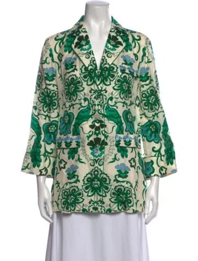Pre-owned Cara Cara Floral Print Three-quarter Sleeve Top In Green