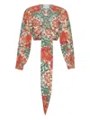 Cara Cara Floral-print Tie-front Top In Multi