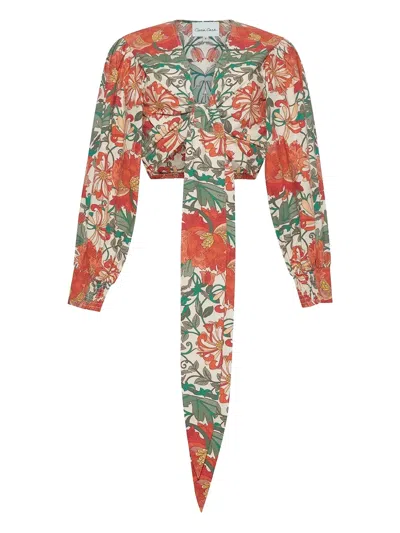 Cara Cara Floral-print Tie-front Top In Multi