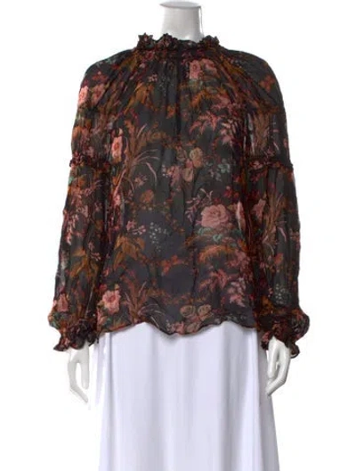 Pre-owned Cara Cara Floral Print Tie Neck Blouse In Multi