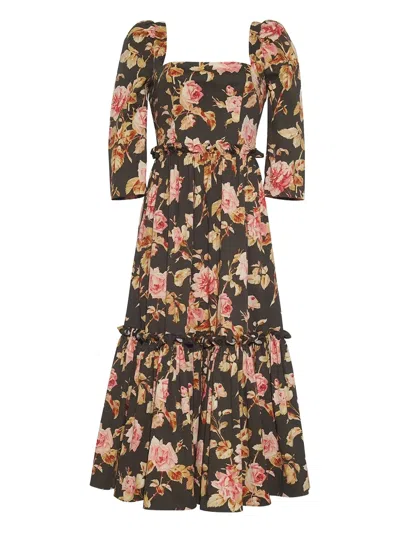 Cara Cara Floral-print Tiered Dress In Green