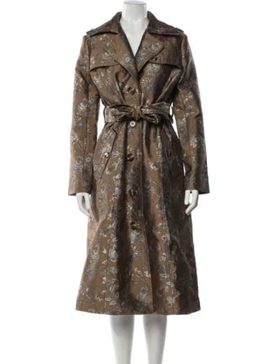 Pre-owned Cara Cara Floral Print Trench Coat W/ Tags In Brown