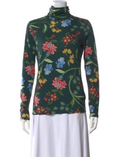 Pre-owned Cara Cara Floral Print Turtleneck Sweater In Blue