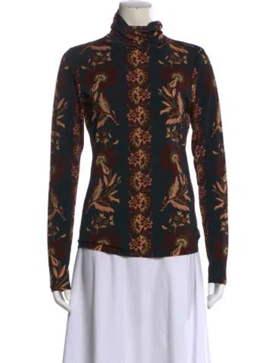 Pre-owned Cara Cara Floral Print Turtleneck Top In Black