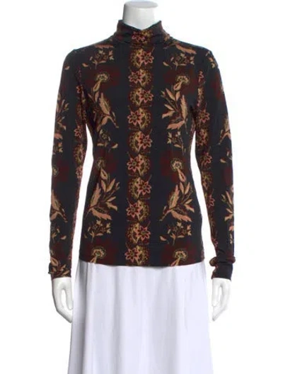 Pre-owned Cara Cara Floral Print Turtleneck Top In Black