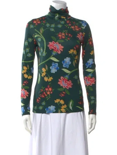 Pre-owned Cara Cara Floral Print Turtleneck Top In Blue