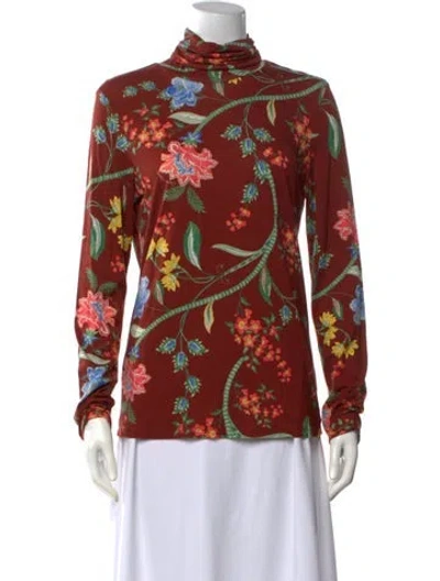 Pre-owned Cara Cara Floral Print Turtleneck Top In Brown