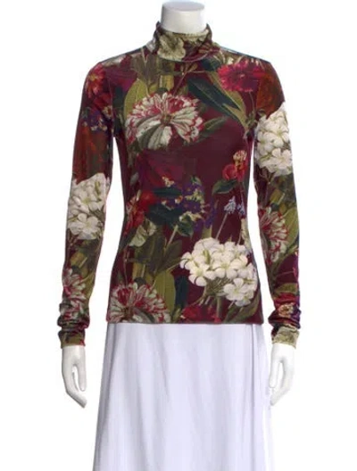 Pre-owned Cara Cara Floral Print Turtleneck Top In Multi