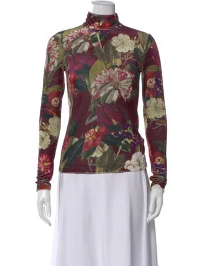 Pre-owned Cara Cara Floral Print Turtleneck Top In Multi