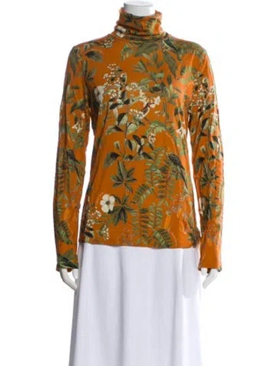 Pre-owned Cara Cara Floral Print Turtleneck Top In Orange