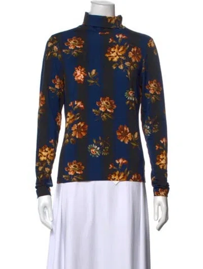 Pre-owned Cara Cara Floral Print Turtleneck Top W/ Tags In Blue