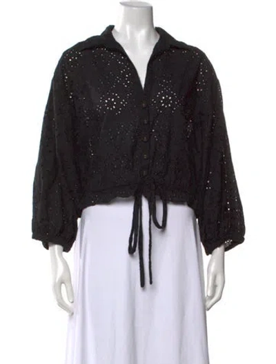 Pre-owned Cara Cara Floral Print V-neck Blouse In Black